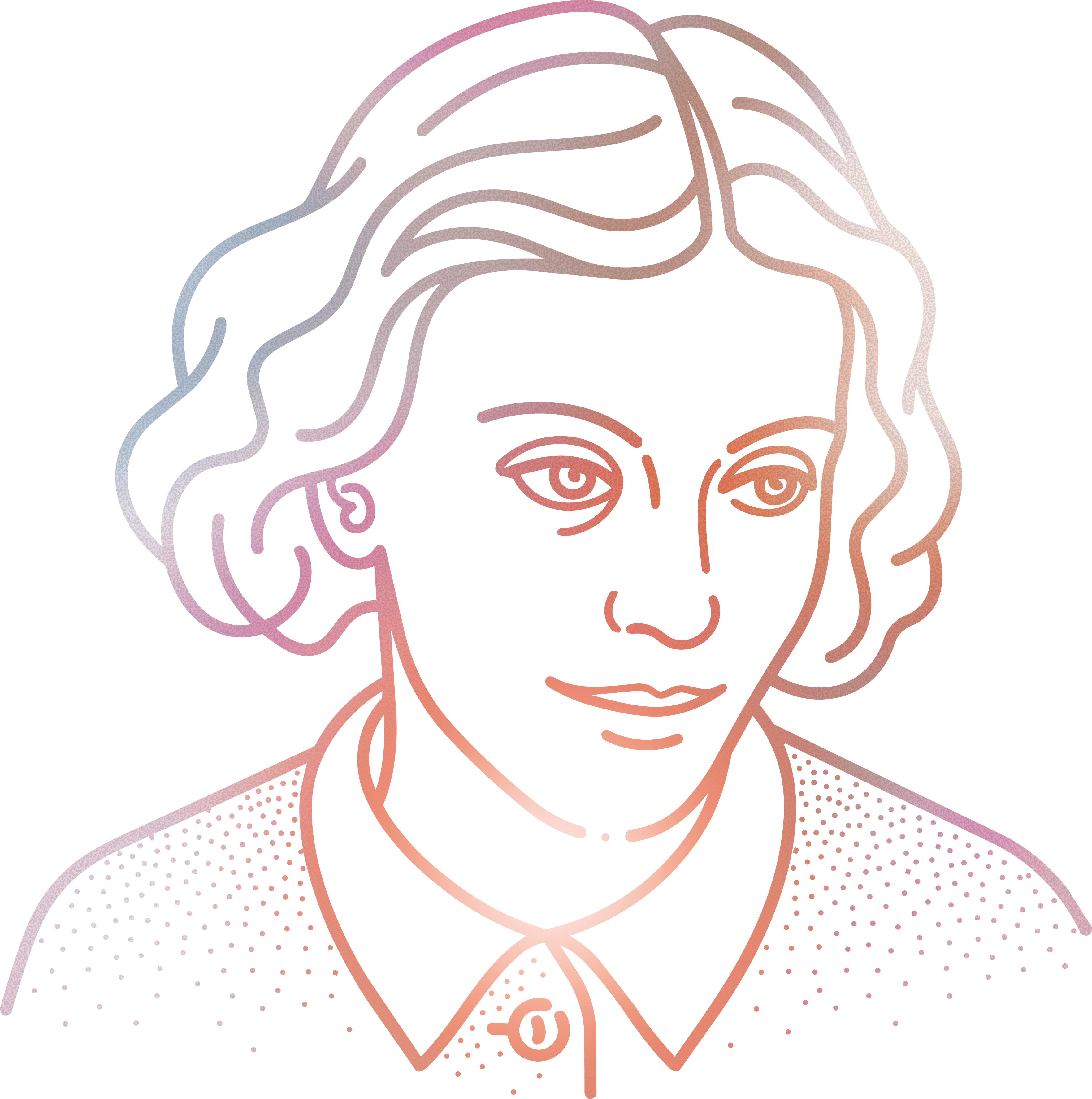Line portrait illustration of Dr. Dorothy Hodgkin.